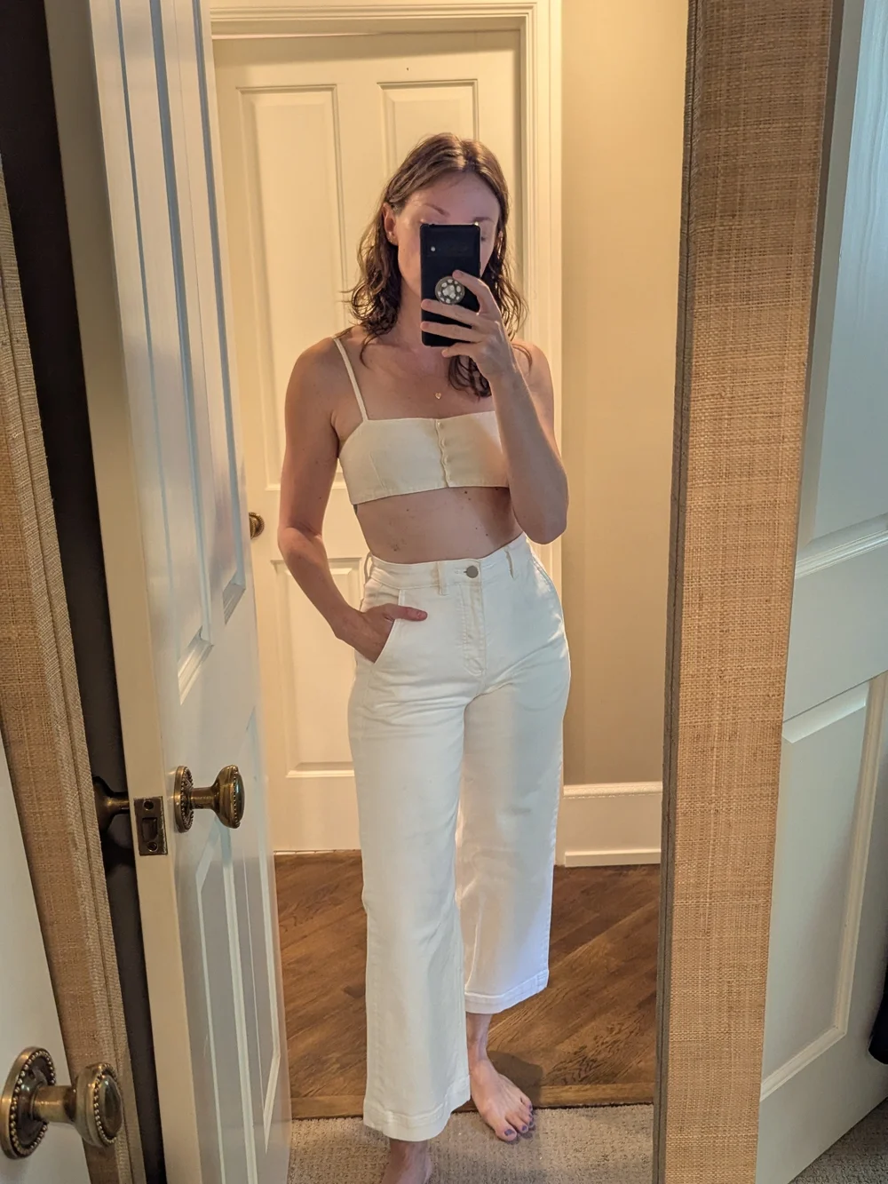 Rudy Jude Cream Button-Front Cropped Tank